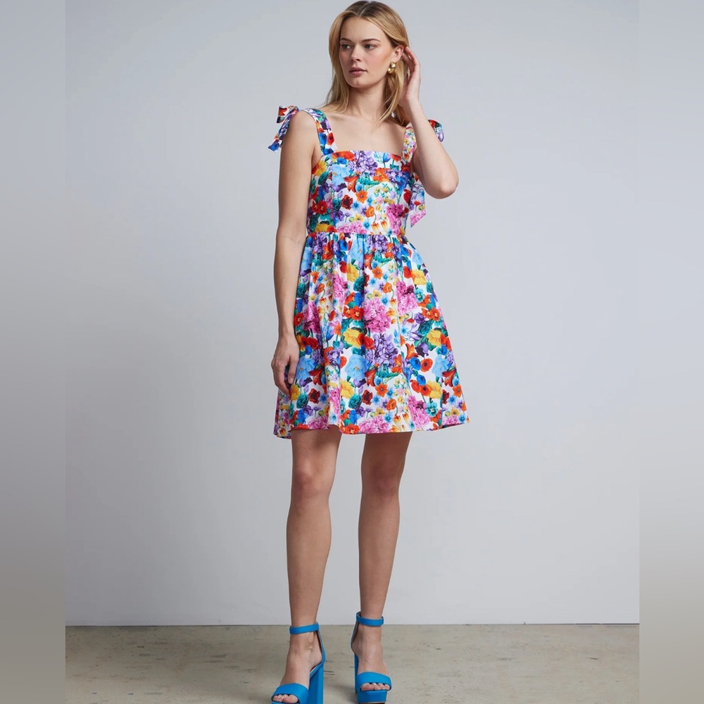 NY&Co size Large knee length floral sundress A line tie shoulder dress
